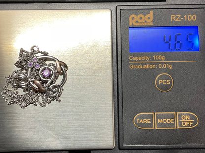 Clogau Tree of Life Origins Amethyst oxidised Silver and rose gold pendant necklace 18-22”