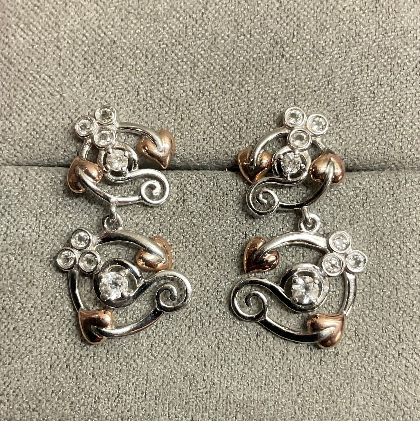 Clogau Tree of Life Origins double drop White topaz earrings in silver and rose gold