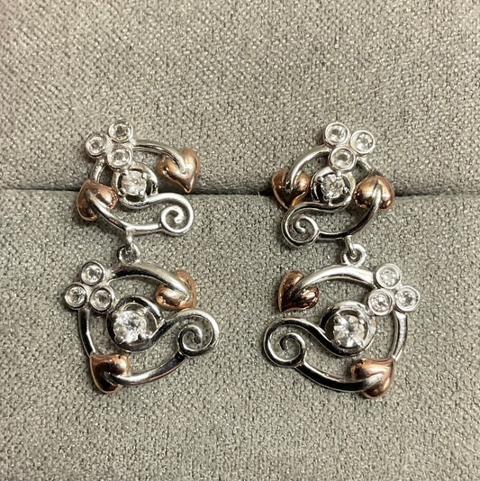 Clogau Tree of Life Origins double drop White topaz earrings in silver and rose gold