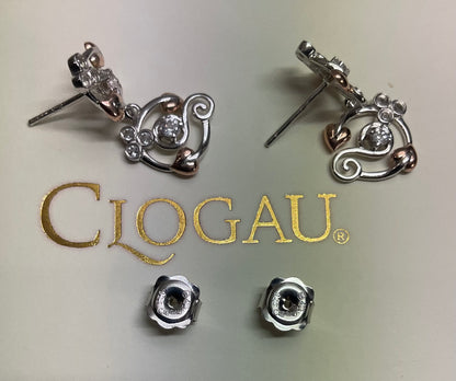 Clogau Tree of Life Origins double drop White topaz earrings in silver and rose gold