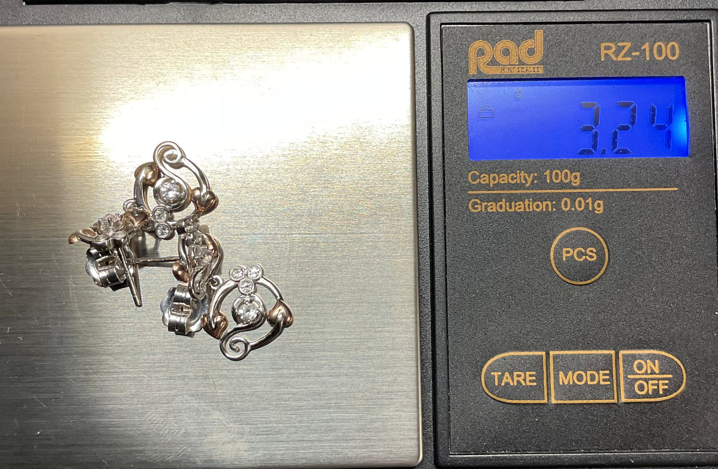 Clogau Tree of Life Origins double drop White topaz earrings in silver and rose gold