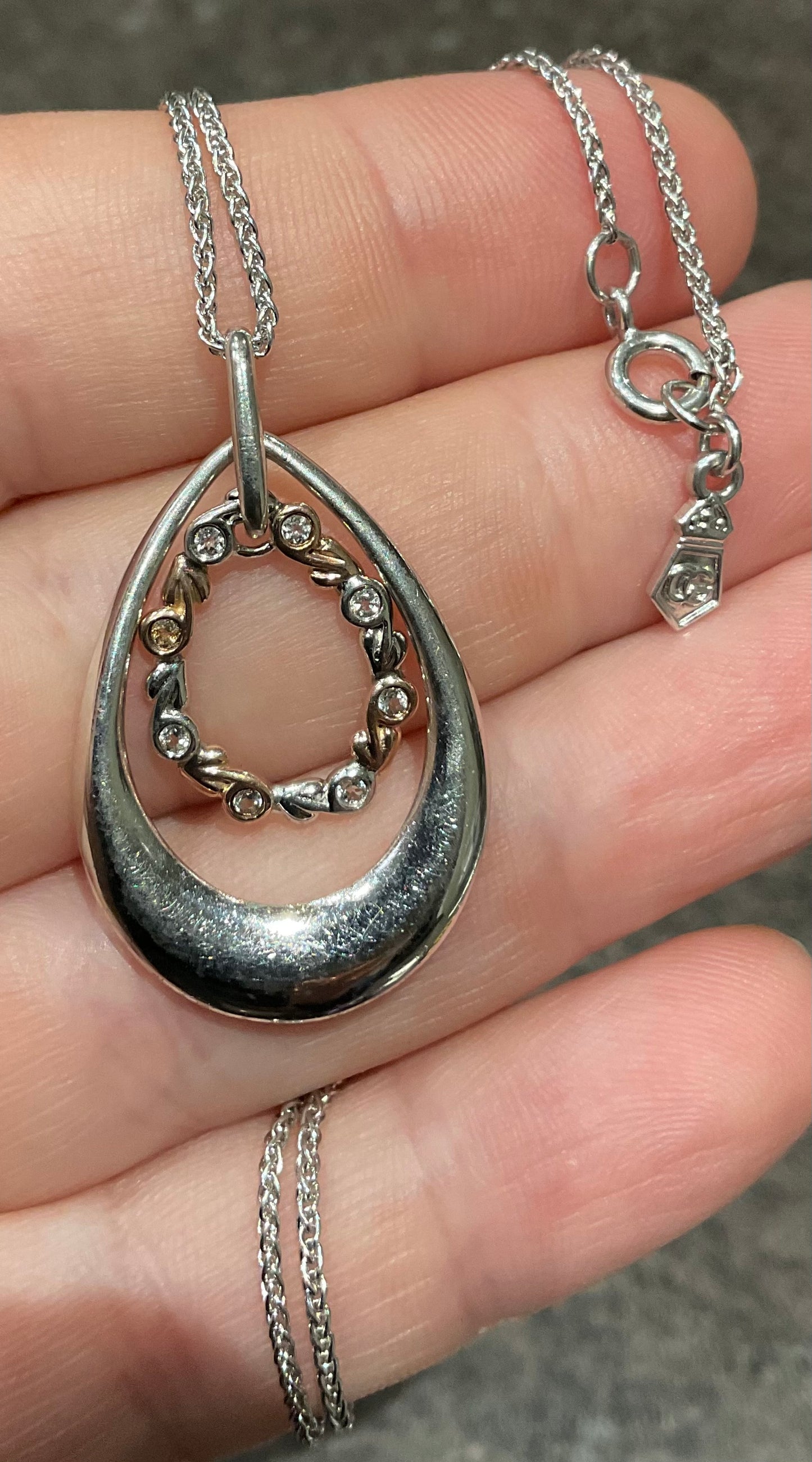 Clogau Tree of Life White Topaz Teardrop pendant 18” necklace in silver and rose gold