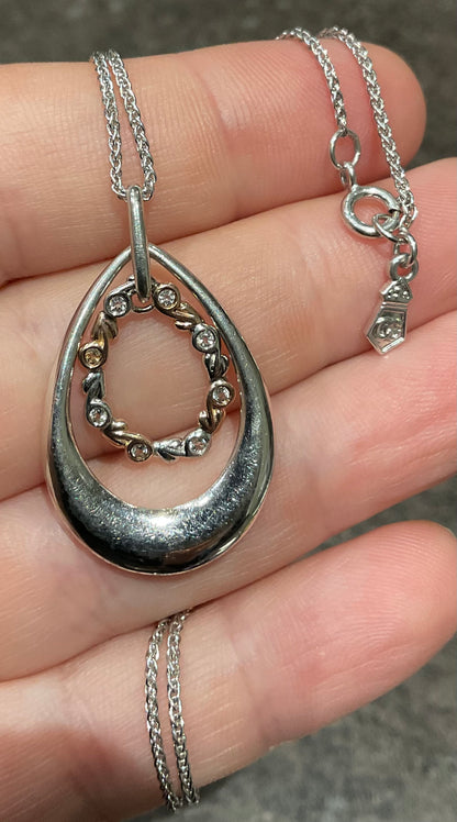 Clogau Tree of Life White Topaz Teardrop pendant 18” necklace in silver and rose gold