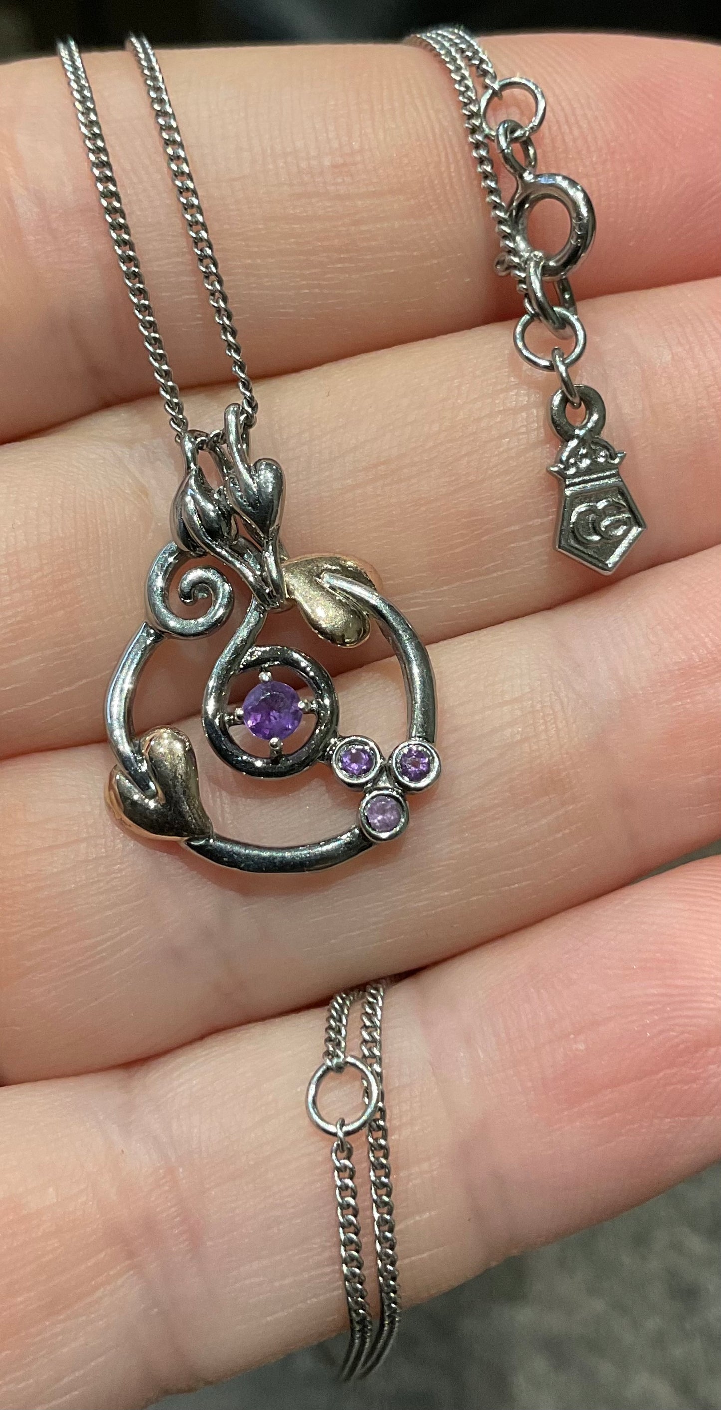 Clogau Tree of Life Origins Amethyst oxidised Silver and rose gold pendant necklace 18-22”