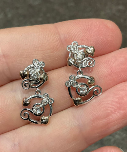 Clogau Tree of Life Origins double drop White topaz earrings in silver and rose gold