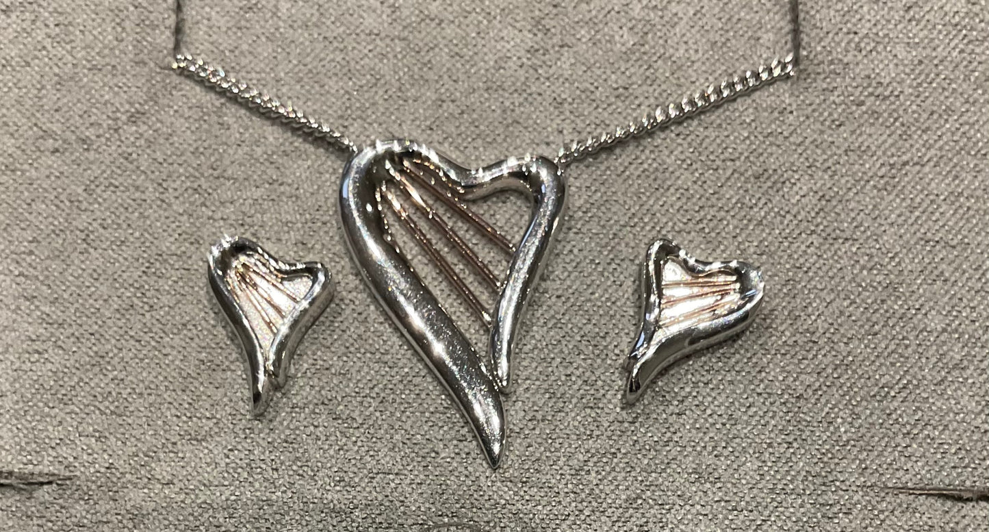 clogau Heartstrings necklace and earrings set in silver & rose gold