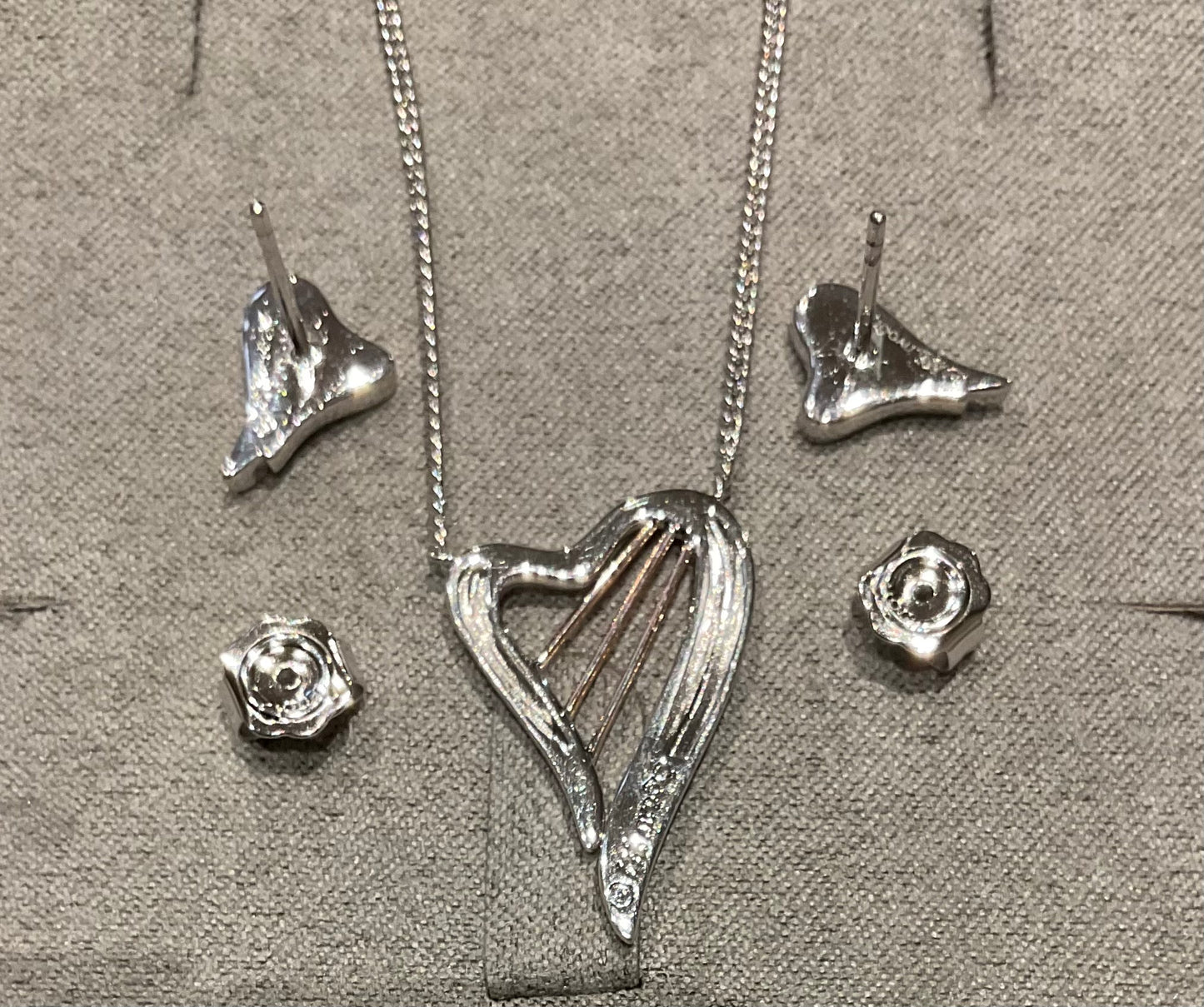 clogau Heartstrings necklace and earrings set in silver & rose gold