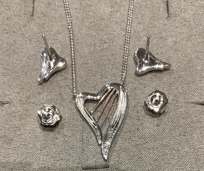 clogau Heartstrings necklace and earrings set in silver & rose gold
