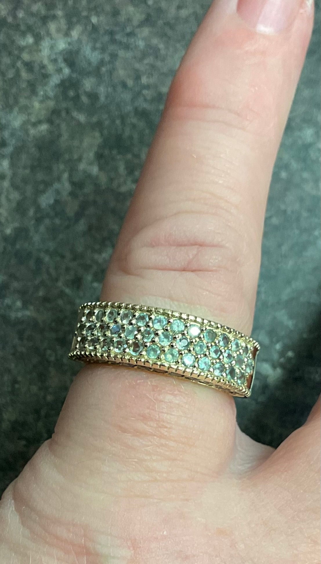 Unisex 9ct Alexandrite three sided pave set band ring size N