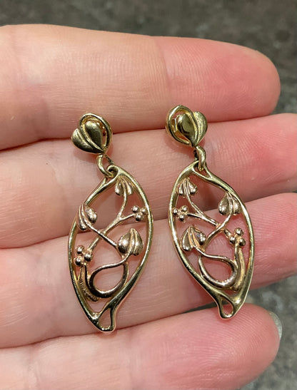 Vintage Clogau 9ct Tree of Life elliptical drop earrings in yellow and rose gold