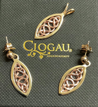 Clogau 9ct Queen Eleanor elliptical drop earrings and Queen Eleanor elliptical pendant (purchase individually or as a set)