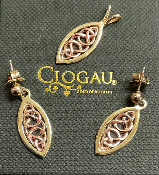 Clogau 9ct Queen Eleanor elliptical drop earrings and Queen Eleanor elliptical pendant (purchase individually or as a set)