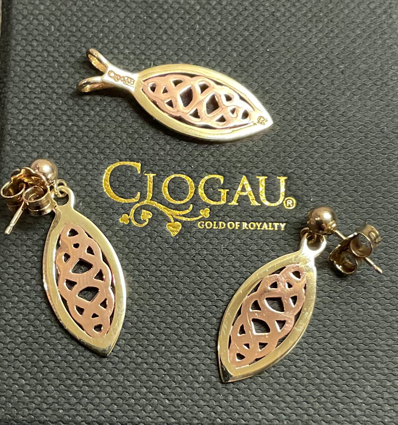 Clogau 9ct Queen Eleanor elliptical drop earrings and Queen Eleanor elliptical pendant (purchase individually or as a set)