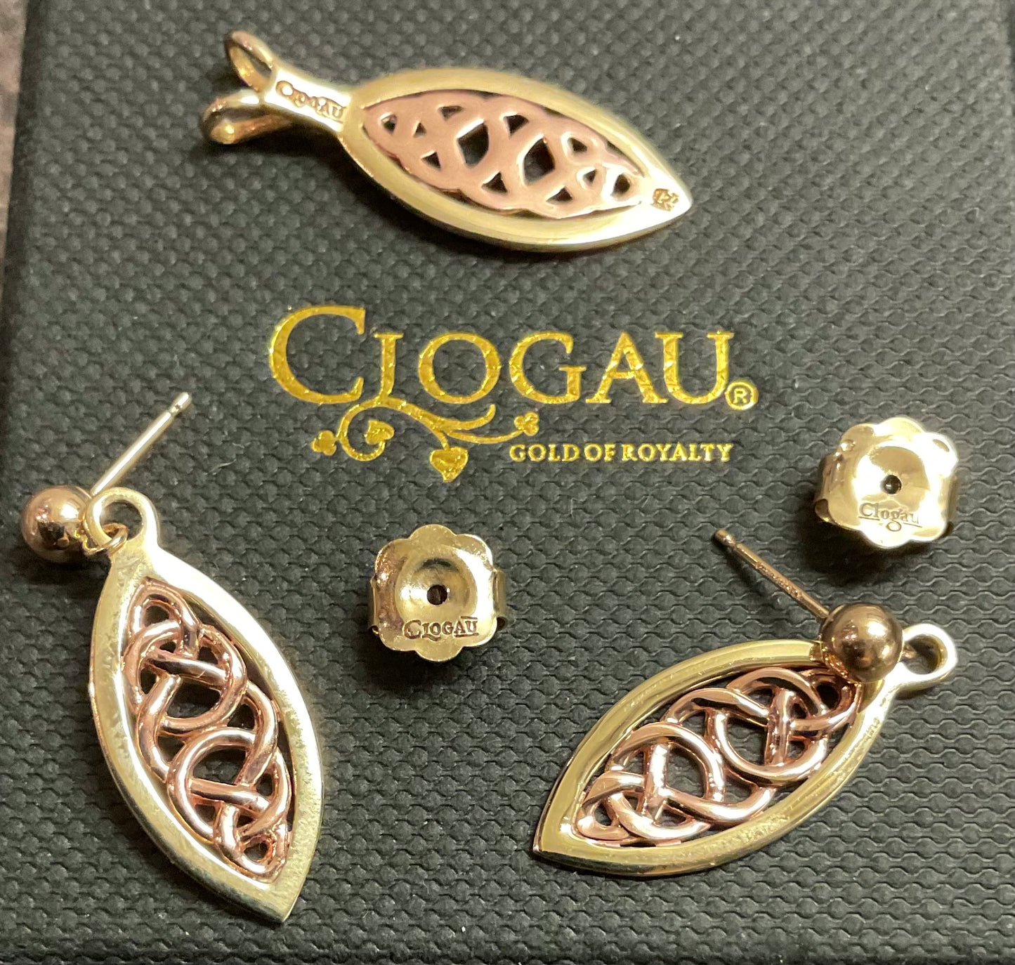 Clogau 9ct Queen Eleanor elliptical drop earrings and Queen Eleanor elliptical pendant (purchase individually or as a set)