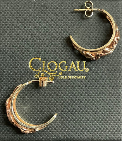 Vintage Clogau 9ct Tree of Life 7mm wide 3/4 hoop earrings in yellow and rose gold 5.56g