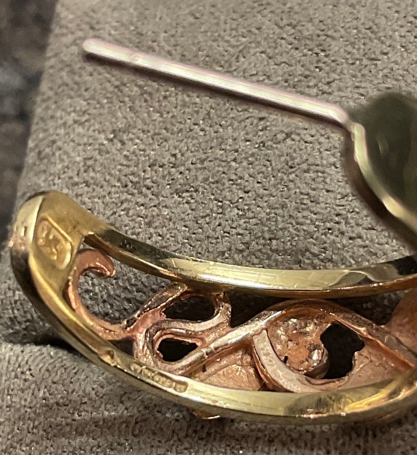 Vintage Clogau 9ct Tree of Life 7mm wide 3/4 hoop earrings in yellow and rose gold 5.56g