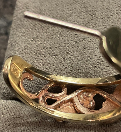 Vintage Clogau 9ct Tree of Life 7mm wide 3/4 hoop earrings in yellow and rose gold 5.56g