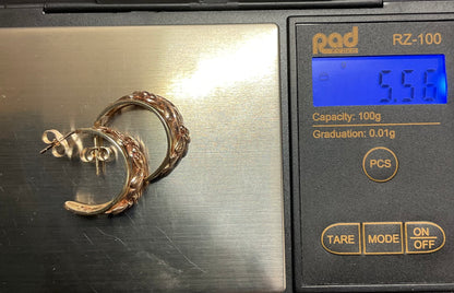 Vintage Clogau 9ct Tree of Life 7mm wide 3/4 hoop earrings in yellow and rose gold 5.56g