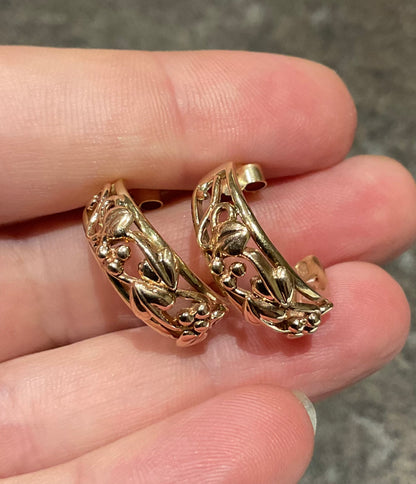 Vintage Clogau 9ct Tree of Life 7mm wide 3/4 hoop earrings in yellow and rose gold 5.56g