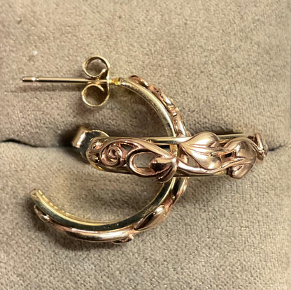 Vintage Clogau 5mm Tree of Life 3/4 hoop earrings in yellow and rose gold 3.81g