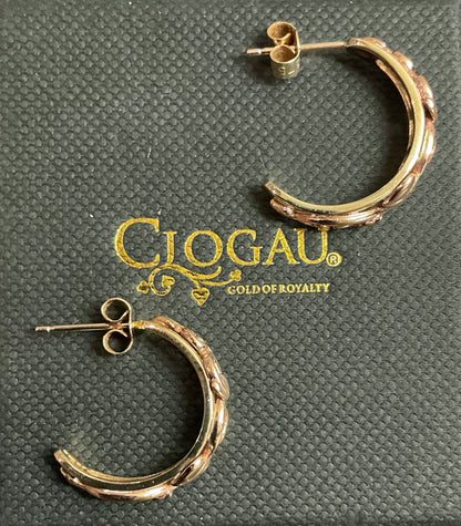 Vintage Clogau 5mm Tree of Life 3/4 hoop earrings in yellow and rose gold 3.81g