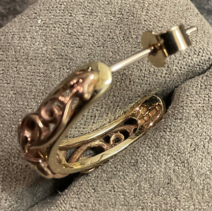 Vintage Clogau 5mm Tree of Life 3/4 hoop earrings in yellow and rose gold 3.81g