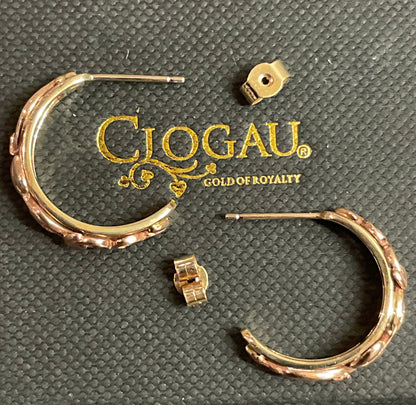 Vintage Clogau 5mm Tree of Life 3/4 hoop earrings in yellow and rose gold 3.81g