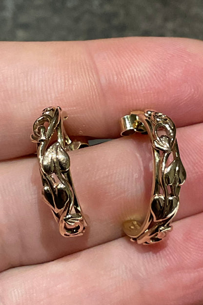 Vintage Clogau 5mm Tree of Life 3/4 hoop earrings in yellow and rose gold 3.81g