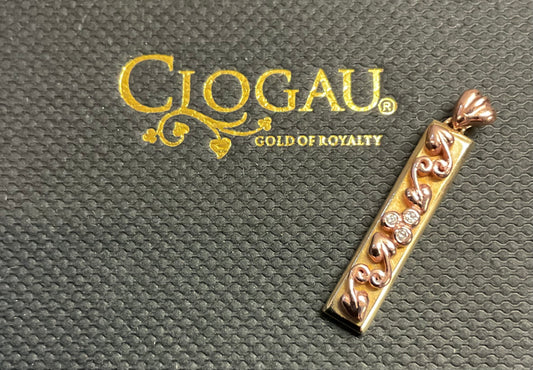 Clogau 9ct Tree of Life Diamond bar pendant in yellow and rose gold