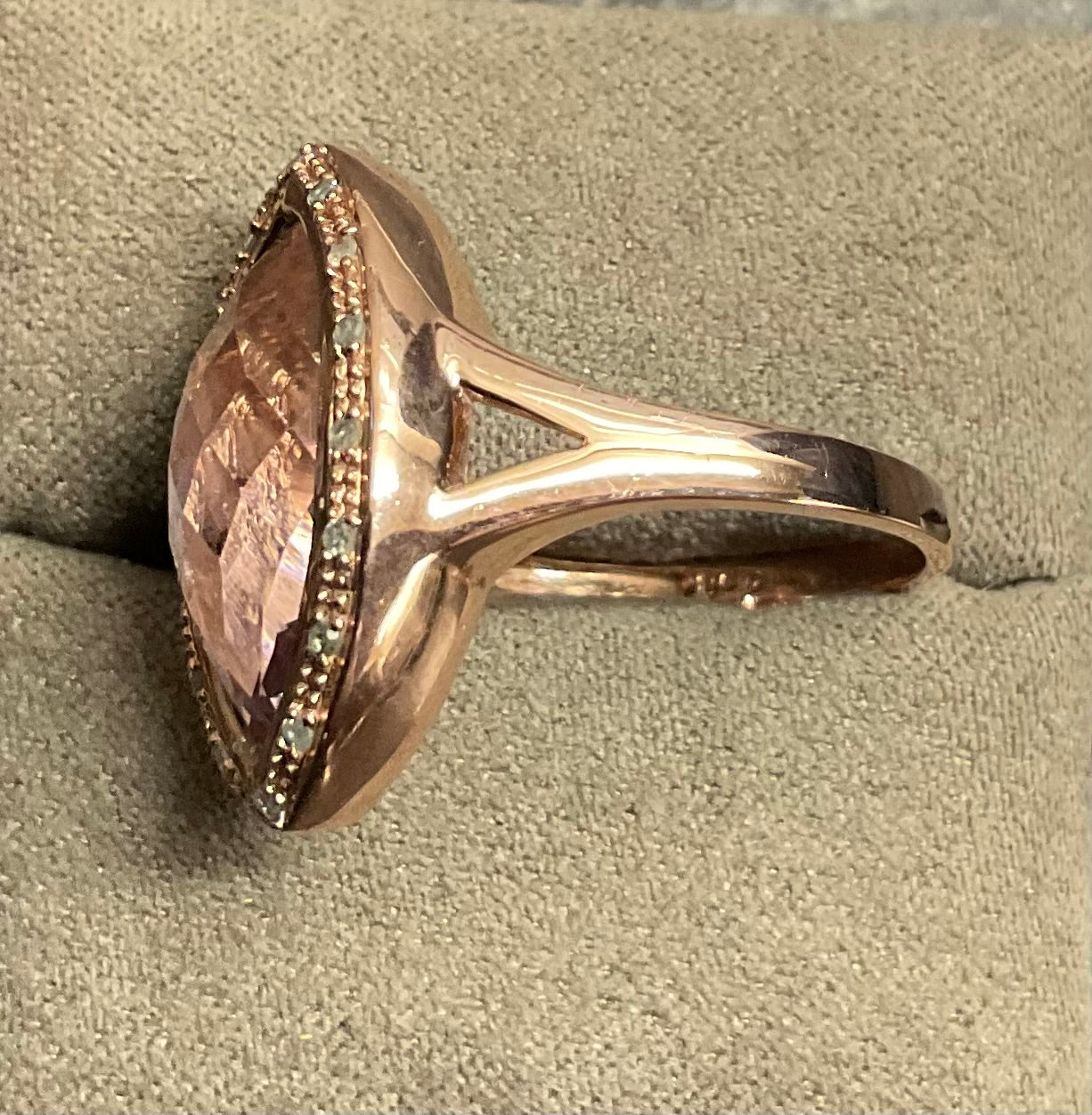 9ct Amethyst and Diamond Rose gold cocktail ring size P