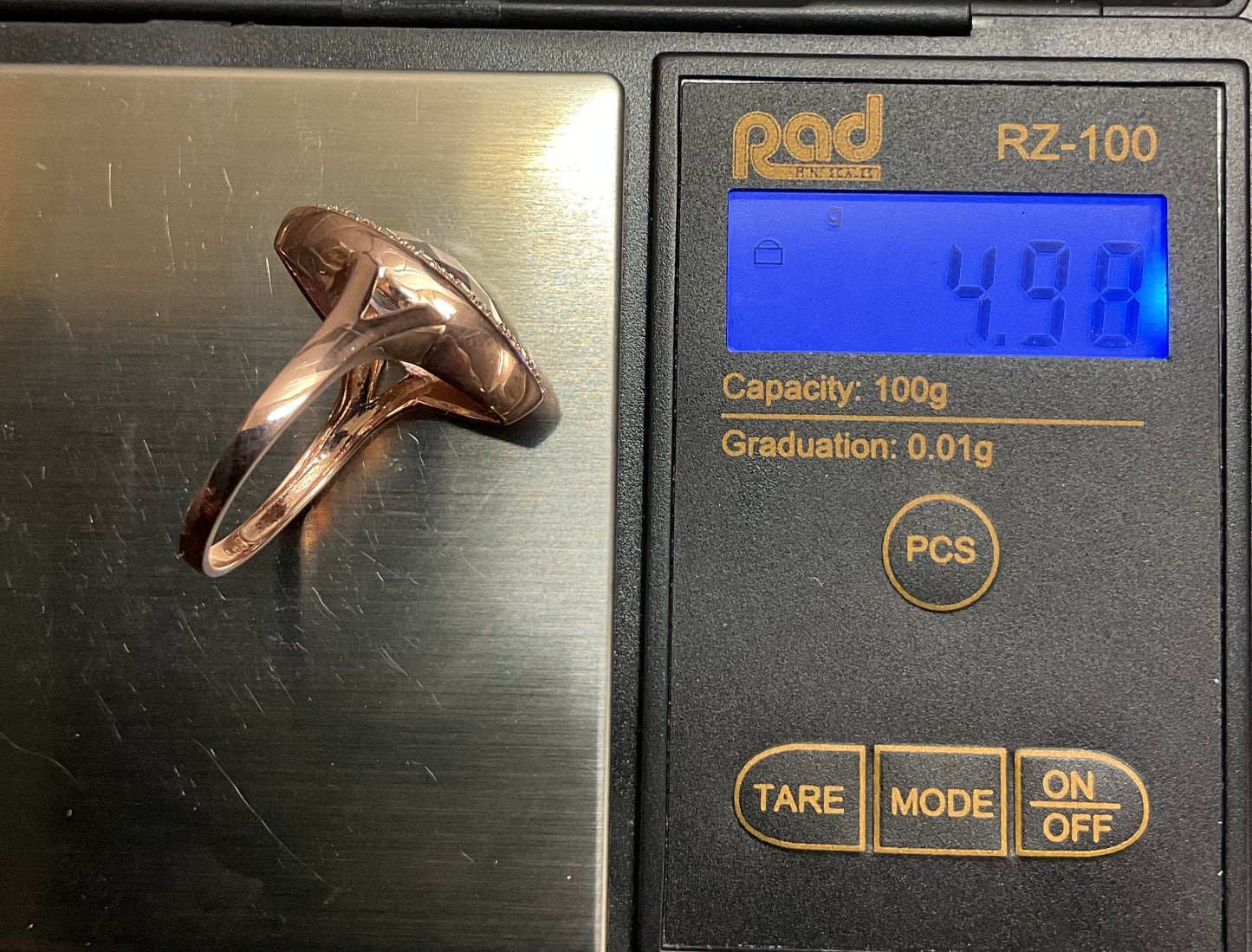 9ct Amethyst and Diamond Rose gold cocktail ring size P