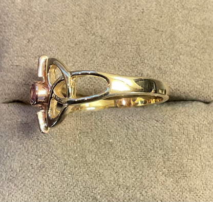 Vintage Clogau 9ct Pink Sapphire Celtic knot Unisex ring size O in yellow and rose gold