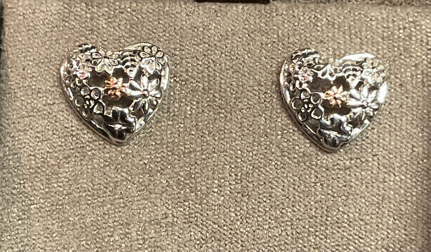 Clogau Flower Heart earrings in silver and rose gold RARE!