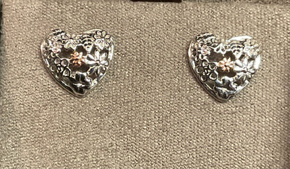 Clogau Flower Heart earrings in silver and rose gold RARE!