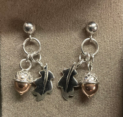 Clogau Royal Oak drop earrings in silver and rose gold