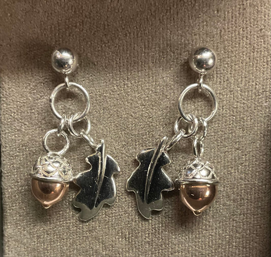 Clogau Royal Oak drop earrings in silver and rose gold