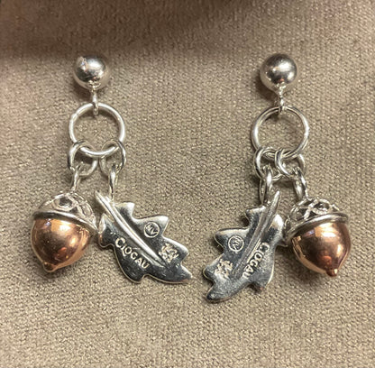 Clogau Royal Oak drop earrings in silver and rose gold