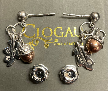 Clogau Royal Oak drop earrings in silver and rose gold