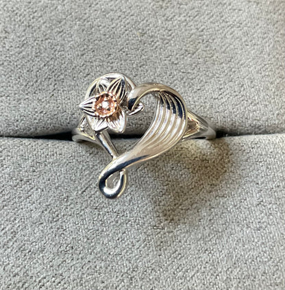 Clogau Daffodil Heart Diamond ring size M in silver and rose gold