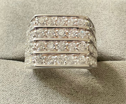 Mens 925 chunky CZ 4 row ring size P London hallmark sterling silver 10.39g Unisex
