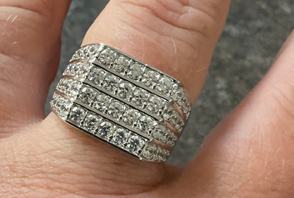 Mens 925 chunky CZ 4 row ring size V Sheffield hallmark sterling silver 9.38g Unisex