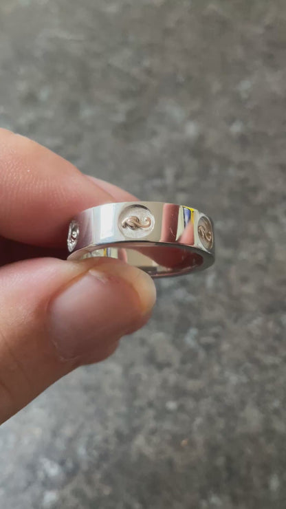 Unisex Clogau Insignia wide band ring size S 6mm in silver and rose gold