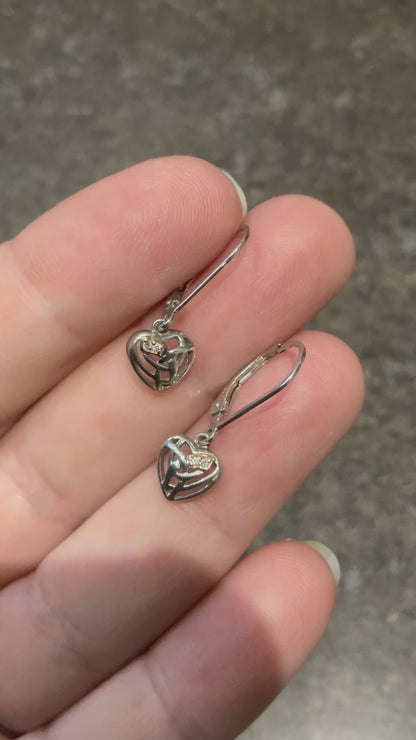 Clogau Hearts Entwined Diamond leverback drop earrings in silver and rose gold