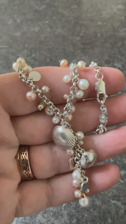 Clogau Beachcomber necklace peaches and cream pearl Y-necklace silver and rose gold 16”