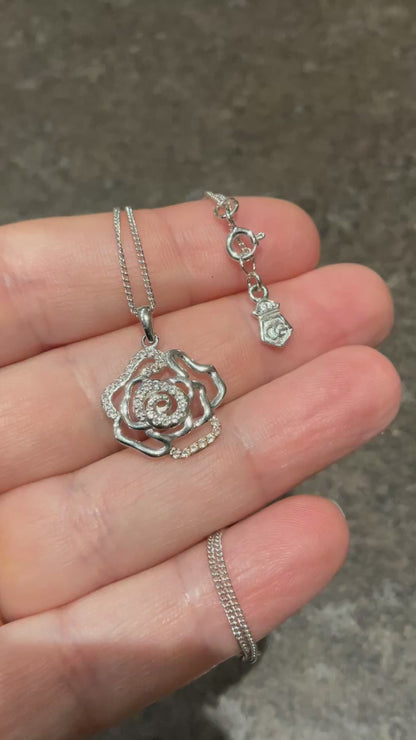 Clogau Royal Roses White Topaz 18-22” pendant necklace in Silver and rose gold