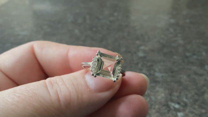 925 Green Amethyst & Zircon square cut ring size P sterling silver