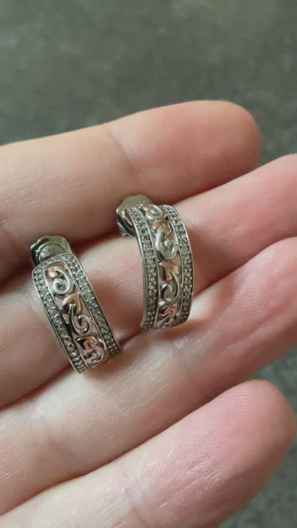 Clogau Tree of Life White Topaz half hoop earrings in silver and rose gold