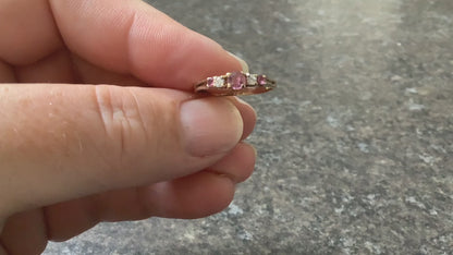 9ct ruby and diamond split shoulder vintage ring size M 1/2 yellow gold
