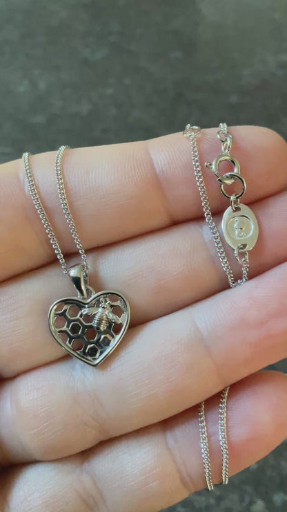 Clogau Honey Bee Honeycomb Heart pendant necklace in silver and rose gold 18-22”
