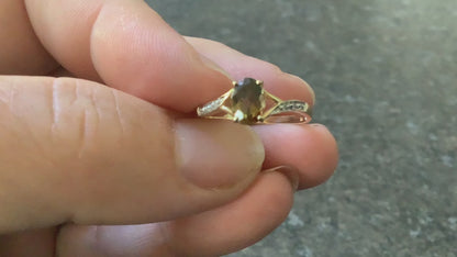 9ct Andalusite and diamond ring size N1/2 yellow gold hallmarked